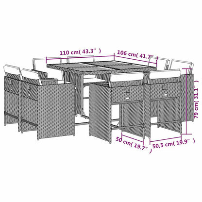 Set da Pranzo da Giardino 9 pz con Cuscini Beige in Polyrattan | homemem39