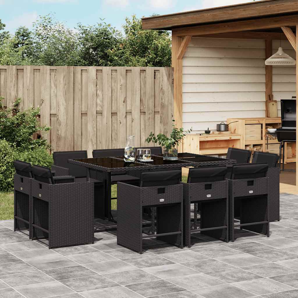 Set da Pranzo da Giardino 11 pz con Cuscini in Polyrattan Nero - homemem39