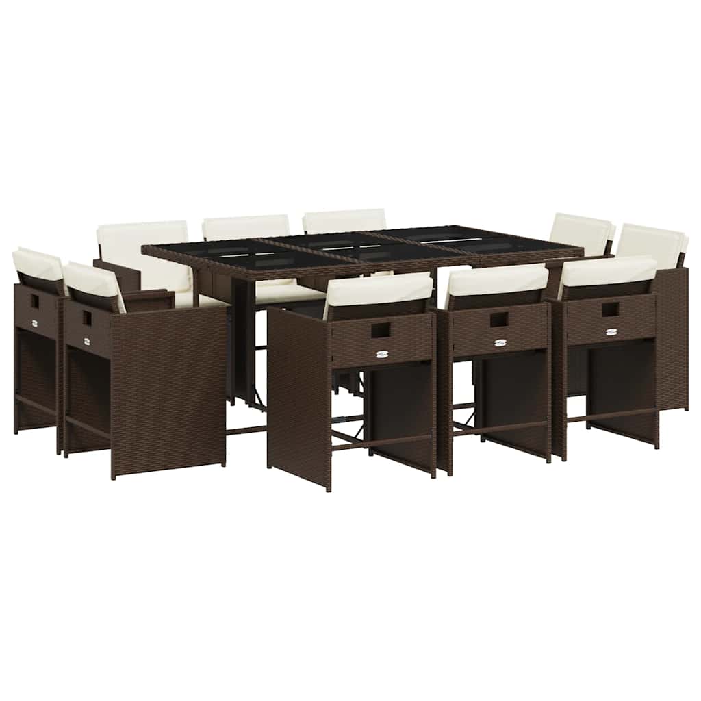 Set da Pranzo da Giardino 11 pz con Cuscini Polyrattan Marrone | homemem39
