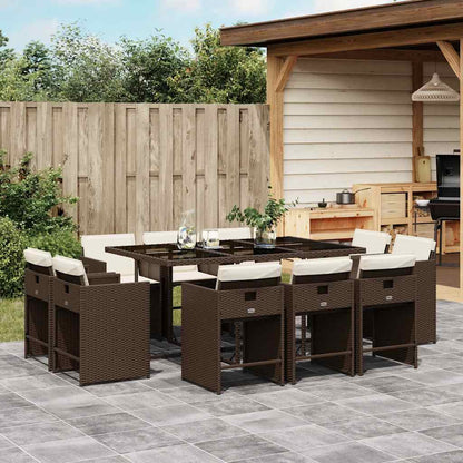 Set da Pranzo da Giardino 11 pz con Cuscini Polyrattan Marrone | homemem39