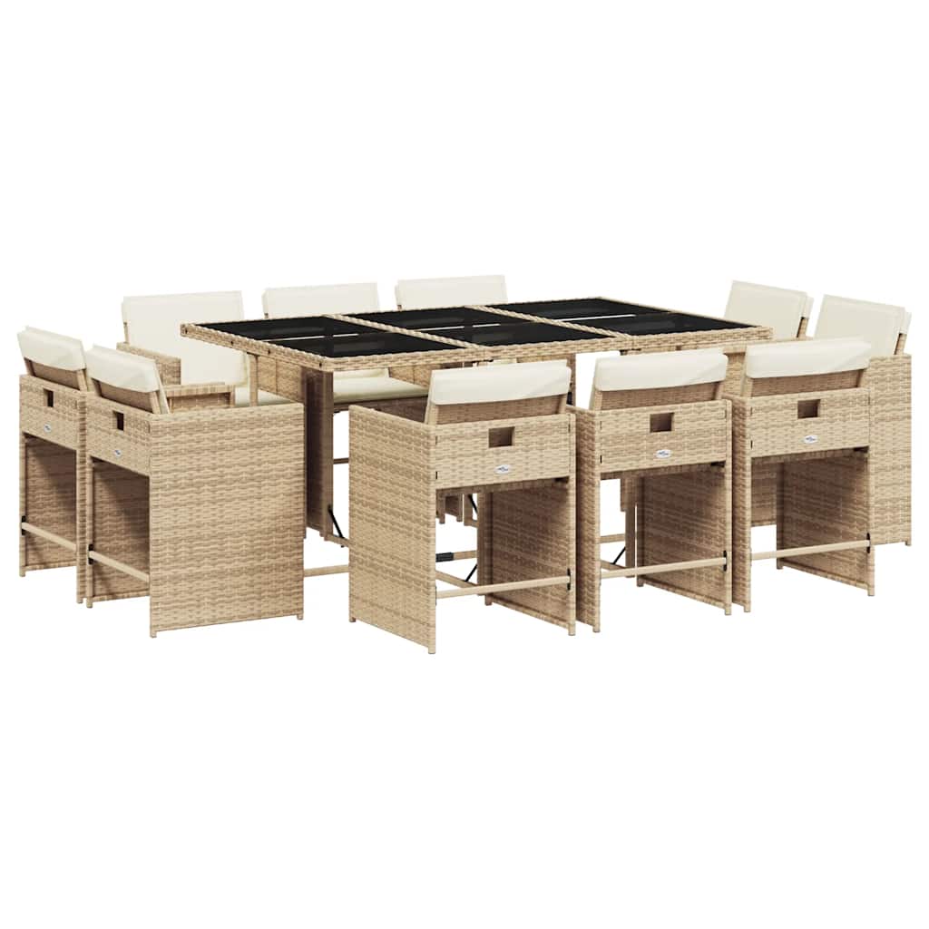 Set da Pranzo da Giardino 11 pz con Cuscini Beige in Polyrattan | homemem39