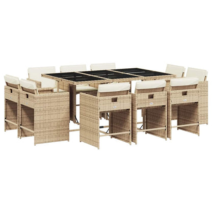 Set da Pranzo da Giardino 11 pz con Cuscini Beige in Polyrattan | homemem39