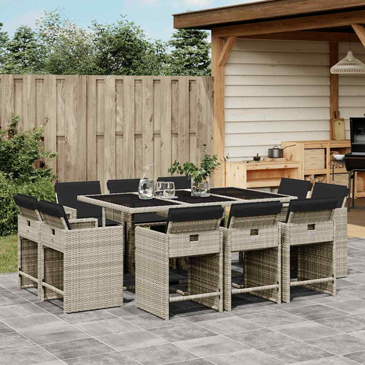 Set Pranzo Giardino 11pz con Cuscini Grigio Chiaro Polyrattan | homemem39