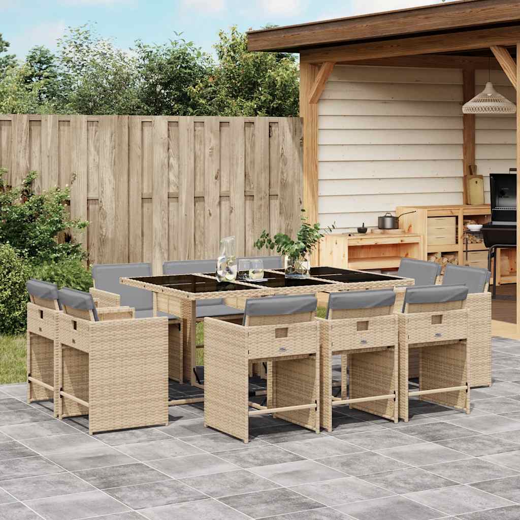 Set Pranzo da Giardino 11 pz con Cuscini Beige Misto Polyrattan | homemem39