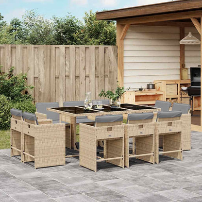 Set Pranzo da Giardino 11 pz con Cuscini Beige Misto Polyrattan | homemem39