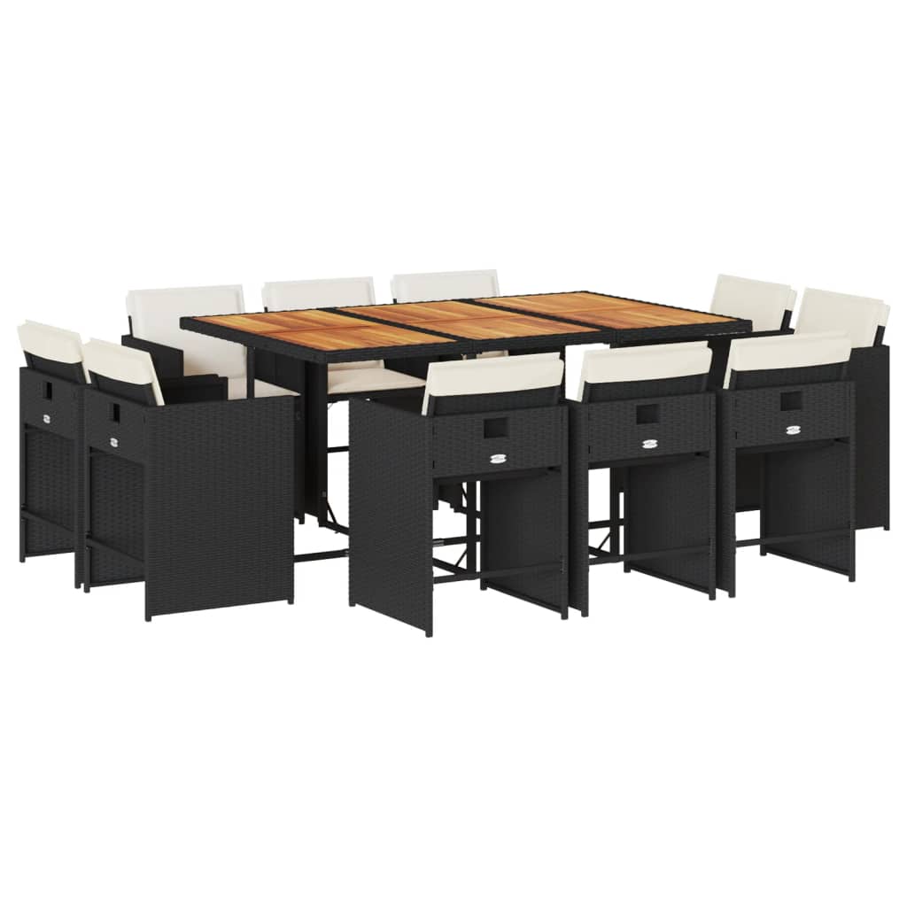 Set da Pranzo da Giardino 11 pz con Cuscini in Polyrattan Nero | homemem39