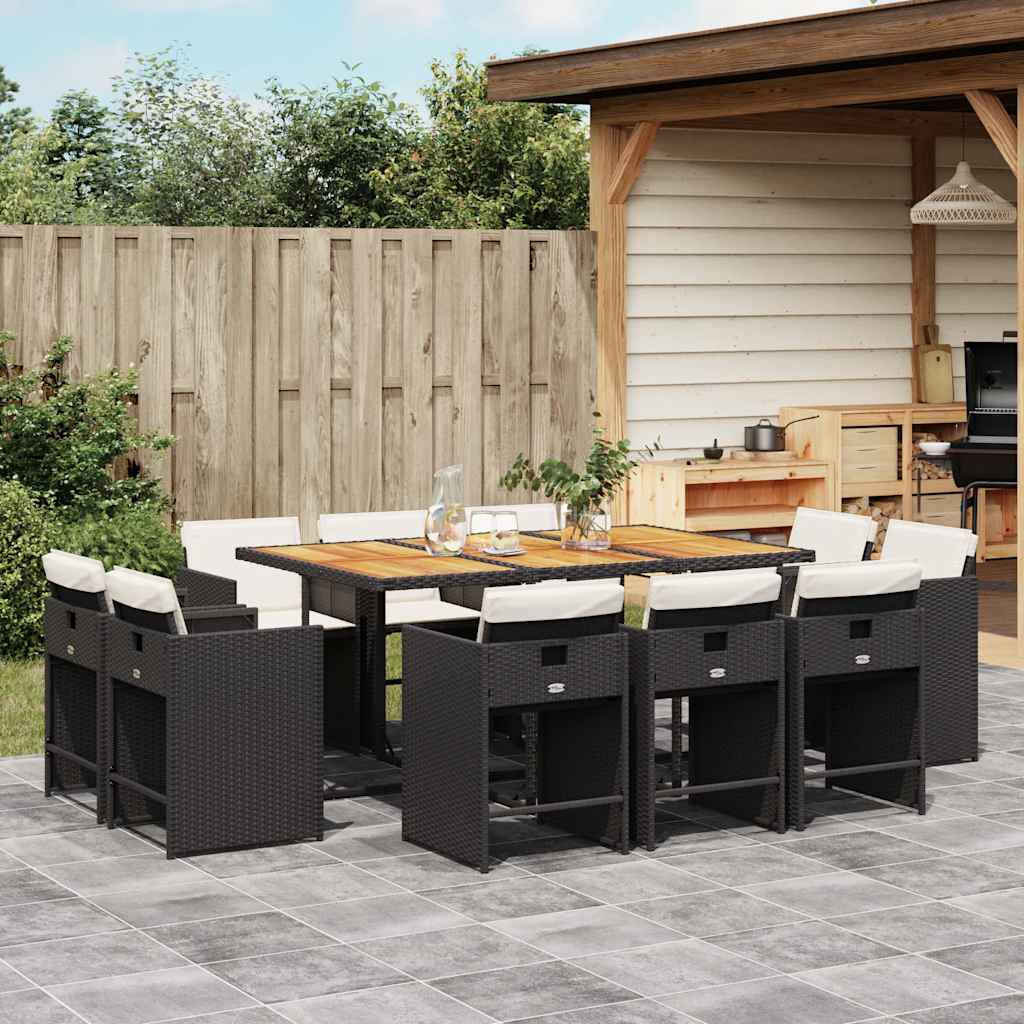 Set da Pranzo da Giardino 11 pz con Cuscini in Polyrattan Nero | homemem39