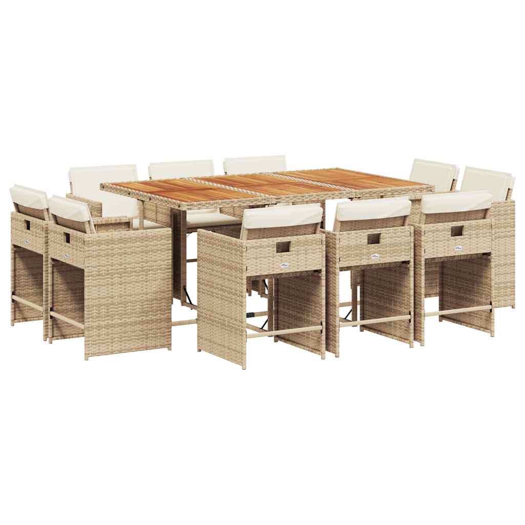 Set da Pranzo da Giardino 11 pz con Cuscini Beige in Polyrattan | homemem39