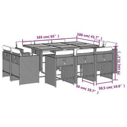 Set da Pranzo da Giardino 11 pz con Cuscini Beige in Polyrattan | homemem39
