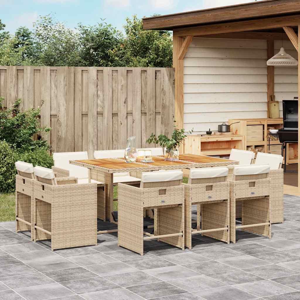 Set da Pranzo da Giardino 11 pz con Cuscini Beige in Polyrattan | homemem39