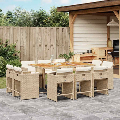 Set da Pranzo da Giardino 11 pz con Cuscini Beige in Polyrattan | homemem39