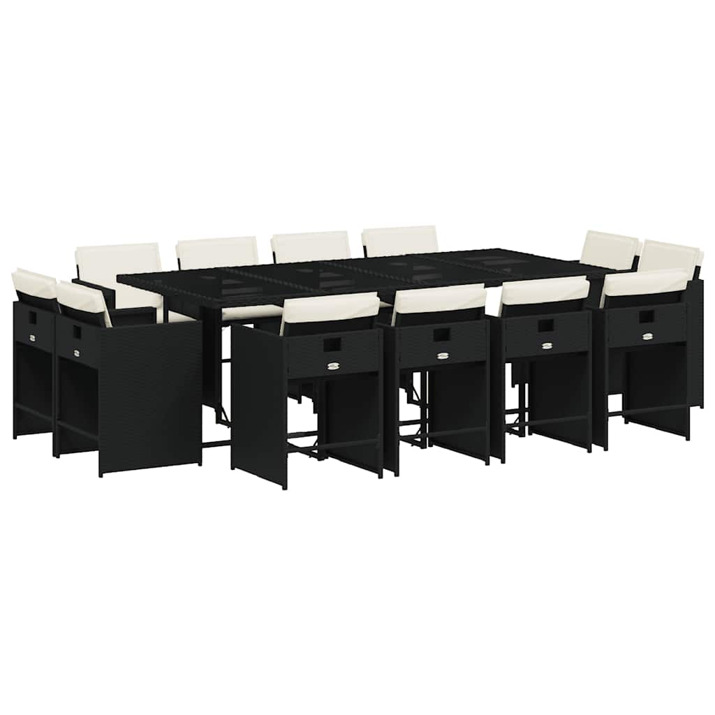 Set da Pranzo da Giardino 13pz con Cuscini Nero in Polyrattan | homemem39