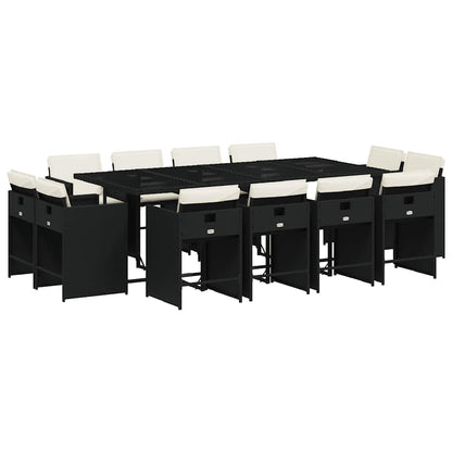 Set da Pranzo da Giardino 13pz con Cuscini Nero in Polyrattan | homemem39