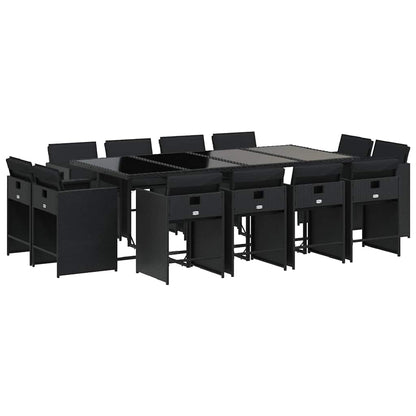 Set da Pranzo da Giardino 13pz con Cuscini Nero in Polyrattan | homemem39