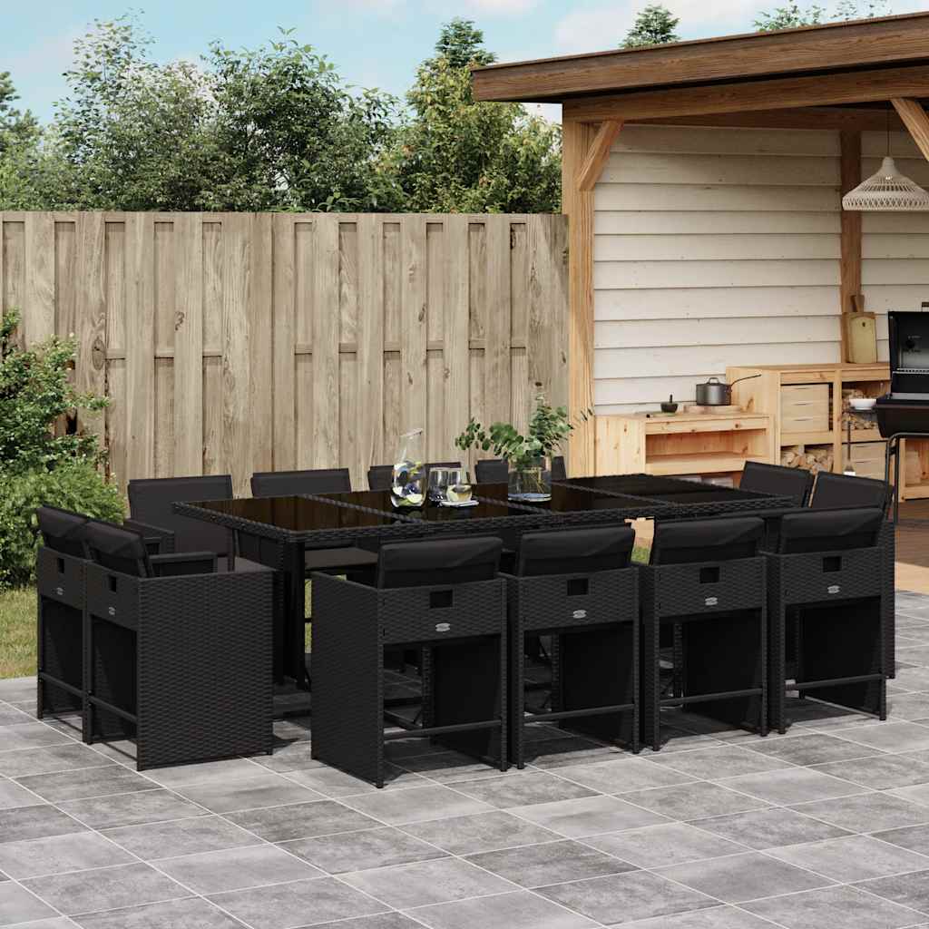 Set da Pranzo da Giardino 13pz con Cuscini Nero in Polyrattan | homemem39