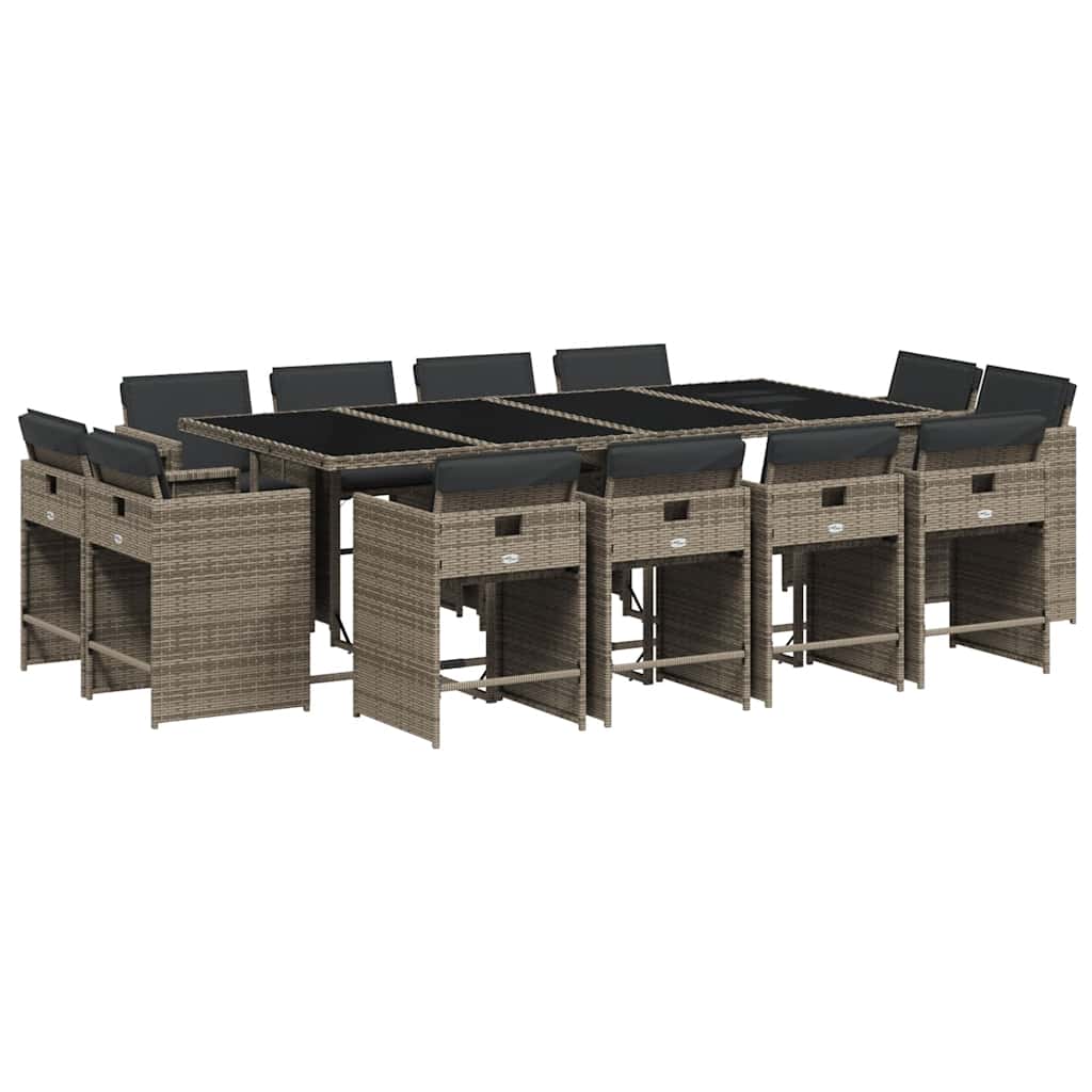 Set da Pranzo da Giardino 13pz con Cuscini Grigio in Polyrattan | homemem39