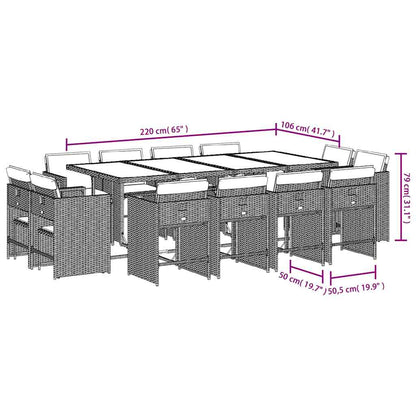 Set da Pranzo da Giardino 13pz con Cuscini Grigio in Polyrattan | homemem39