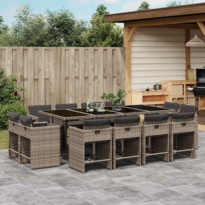 Set da Pranzo da Giardino 13pz con Cuscini Grigio in Polyrattan | homemem39
