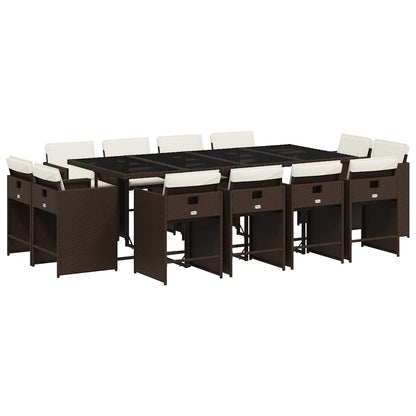 Set da Pranzo da Giardino 13pz con Cuscini Marrone Polyrattan | homemem39