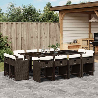 Set da Pranzo da Giardino 13pz con Cuscini Marrone Polyrattan | homemem39