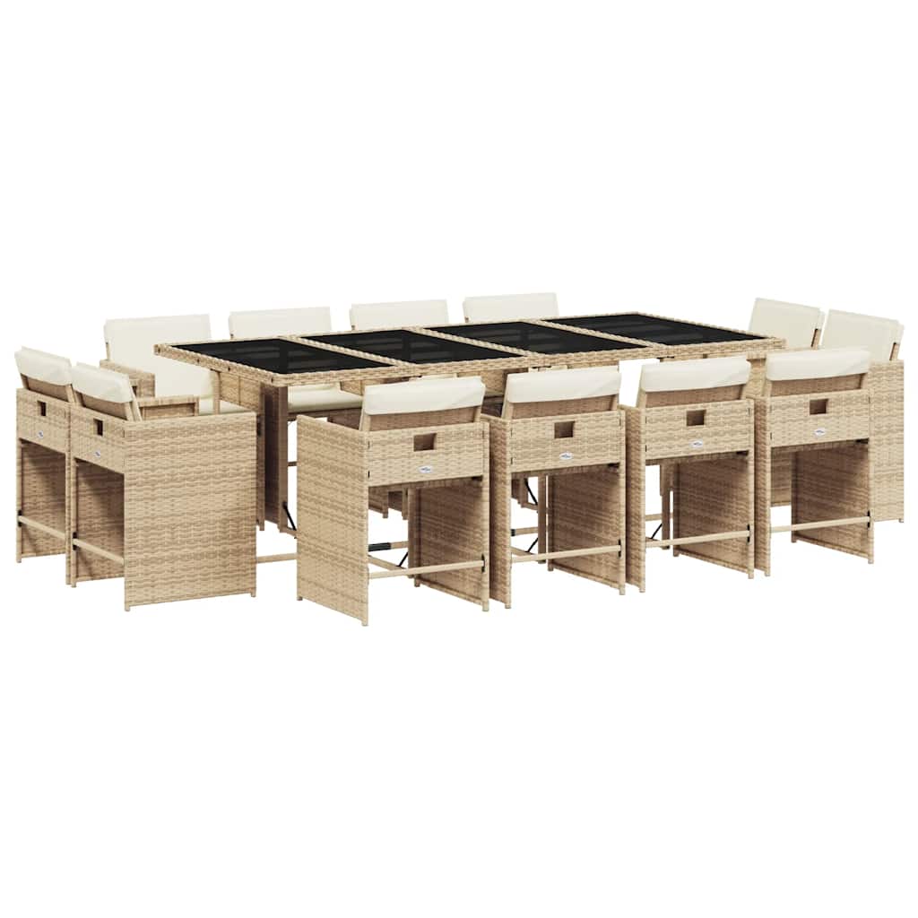 Set da Pranzo da Giardino 13 pz con Cuscini Beige in Polyrattan | homemem39