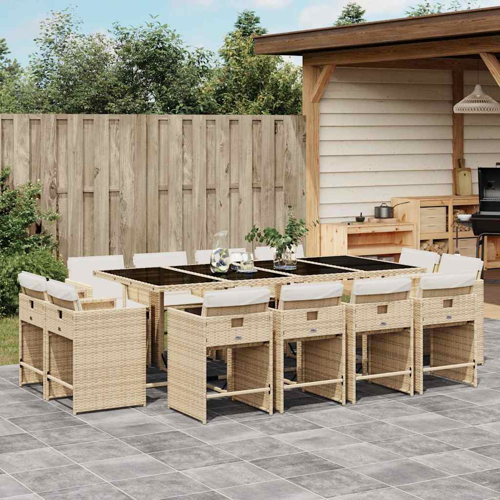 Set da Pranzo da Giardino 13 pz con Cuscini Beige in Polyrattan | homemem39