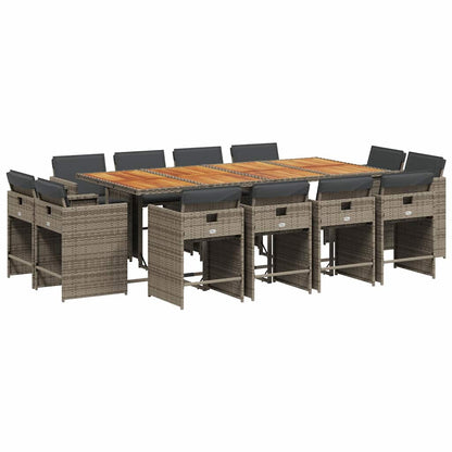 Set da Pranzo da Giardino 13pz con Cuscini Grigio in Polyrattan | homemem39
