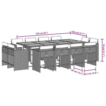 Set da Pranzo da Giardino 13pz con Cuscini Grigio in Polyrattan | homemem39