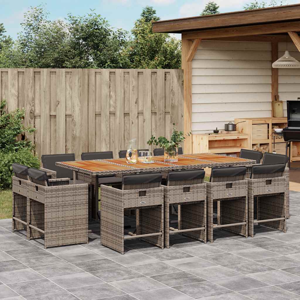 Set da Pranzo da Giardino 13pz con Cuscini Grigio in Polyrattan | homemem39