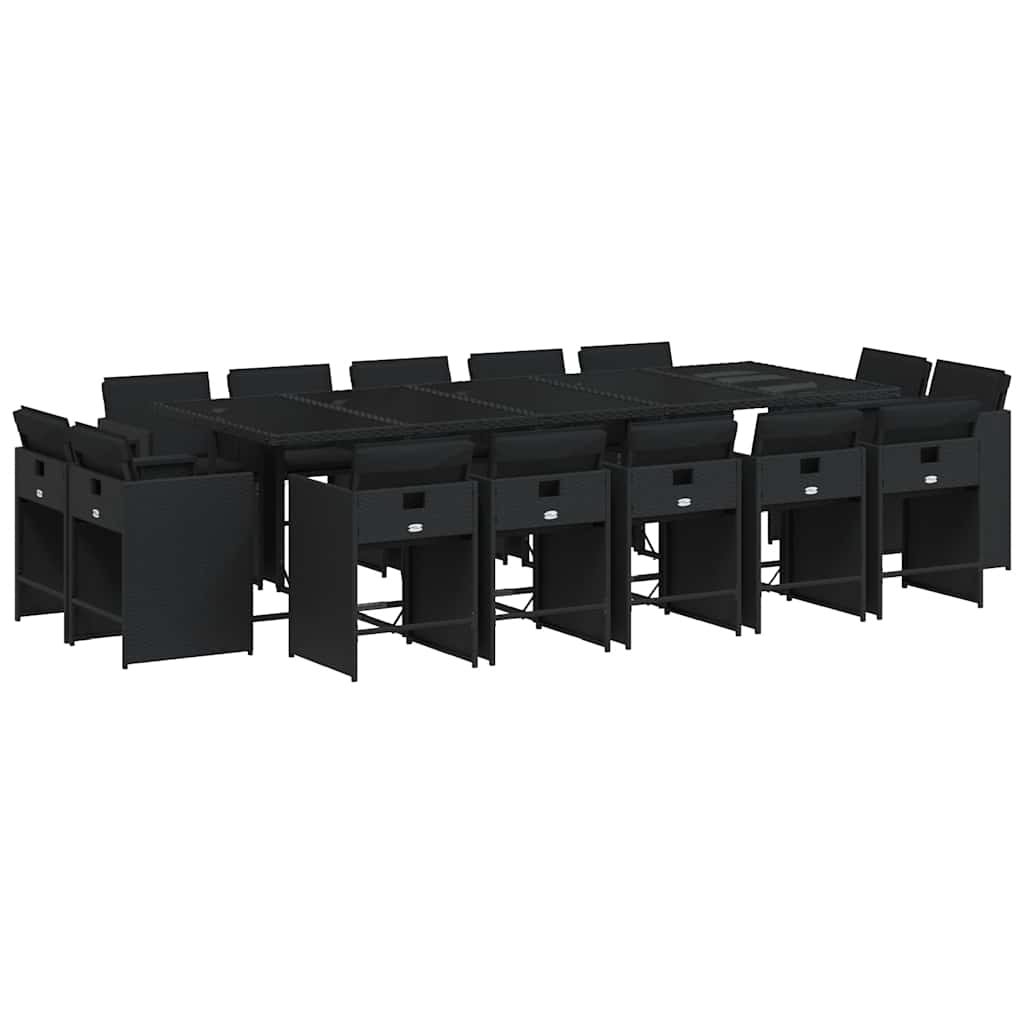 Set da Pranzo da Giardino 15 pz con Cuscini Nero in Polyrattan | homemem39