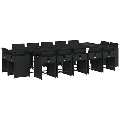 Set da Pranzo da Giardino 15 pz con Cuscini Nero in Polyrattan | homemem39