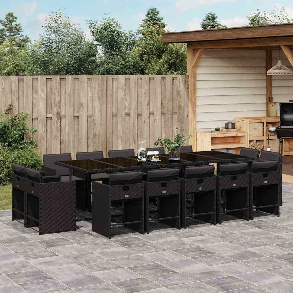 Set da Pranzo da Giardino 15 pz con Cuscini Nero in Polyrattan | homemem39