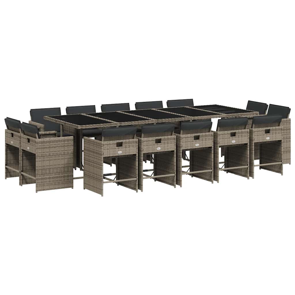 Set da Pranzo da Giardino 15 pz con Cuscini Grigio Polyrattan | homemem39