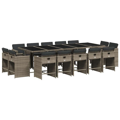 Set da Pranzo da Giardino 15 pz con Cuscini Grigio Polyrattan | homemem39