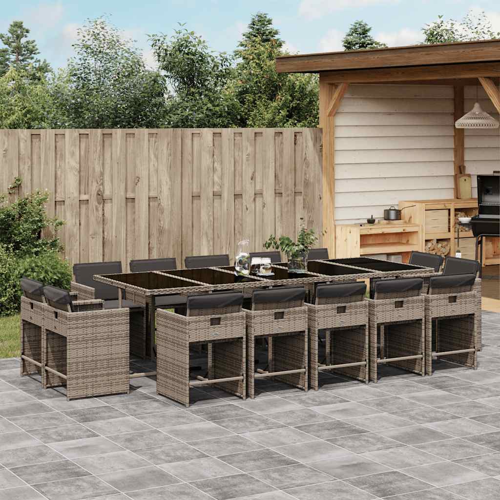 Set da Pranzo da Giardino 15 pz con Cuscini Grigio Polyrattan | homemem39