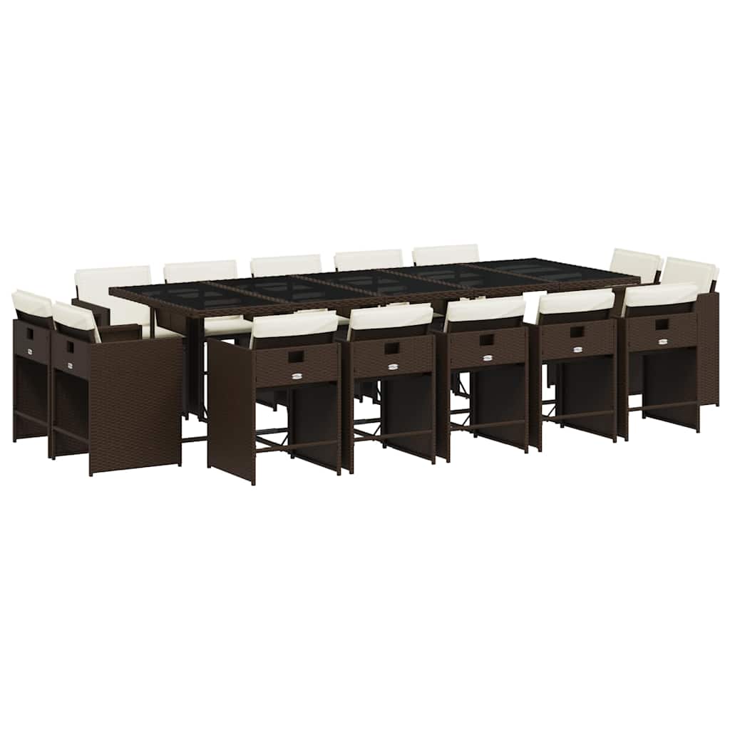 Set da Pranzo da Giardino 15 pz con Cuscini Marrone Polyrattan | homemem39