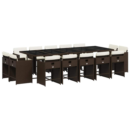 Set da Pranzo da Giardino 15 pz con Cuscini Marrone Polyrattan | homemem39