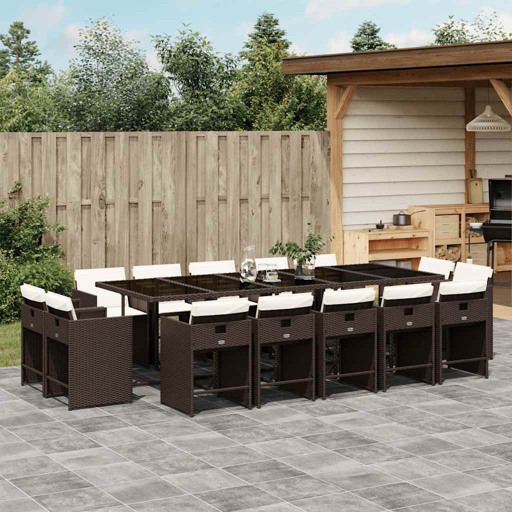Set da Pranzo da Giardino 15 pz con Cuscini Marrone Polyrattan | homemem39