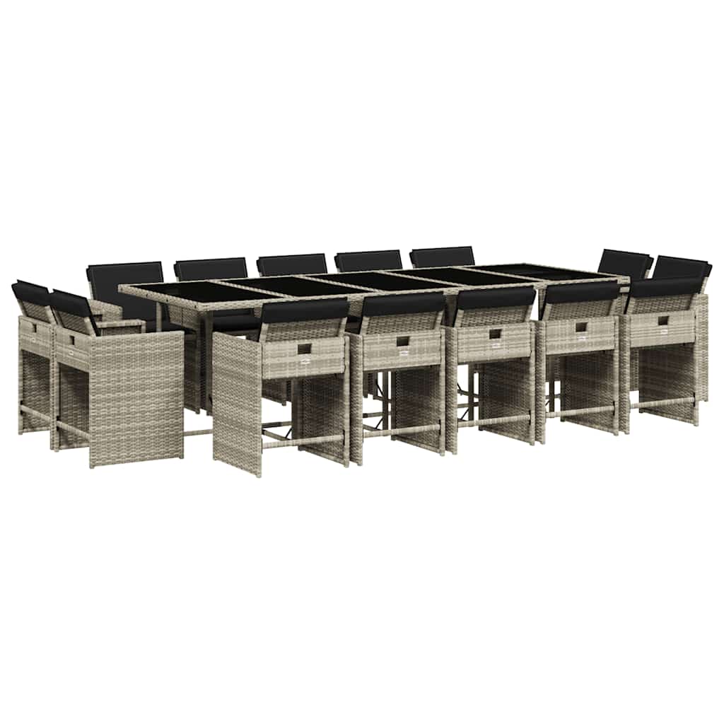 Set da Pranzo da Giardino 15 pz con Cuscini Grigio Polyrattan | homemem39