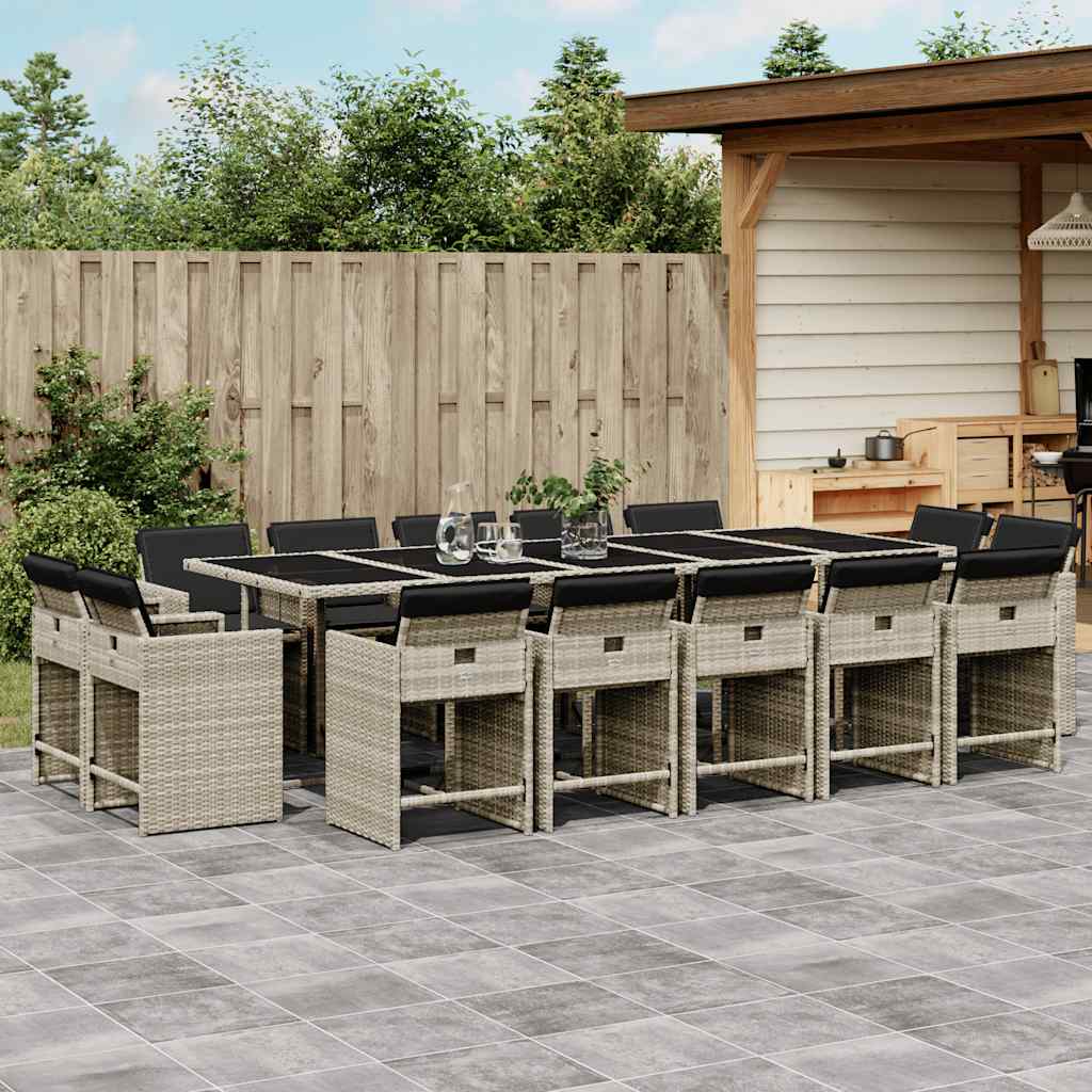 Set da Pranzo da Giardino 15 pz con Cuscini Grigio Polyrattan | homemem39