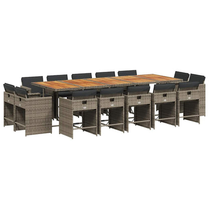 Set da Pranzo da Giardino 15 pz con Cuscini Grigio Polyrattan | homemem39