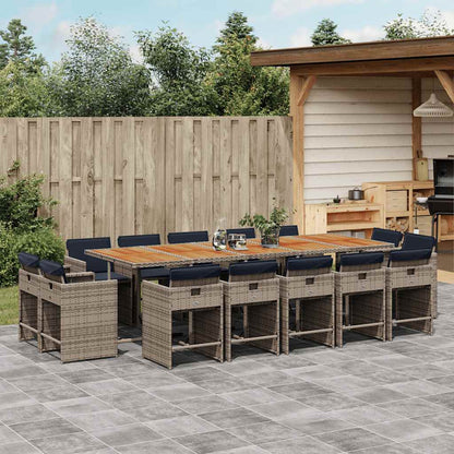 Set da Pranzo da Giardino 15 pz con Cuscini Grigio Polyrattan | homemem39