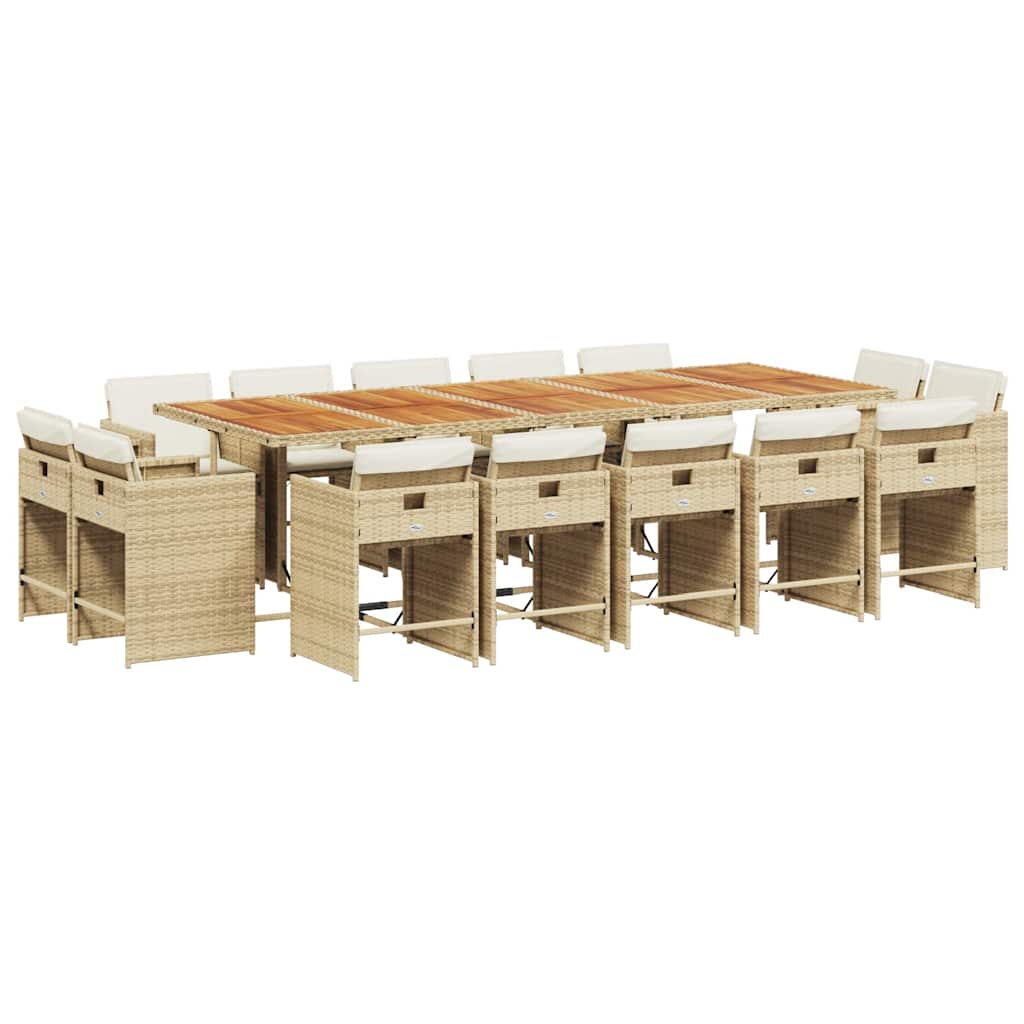 Set da Pranzo da Giardino 15 pz con Cuscini Beige in Polyrattan | homemem39