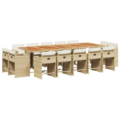 Set da Pranzo da Giardino 15 pz con Cuscini Beige in Polyrattan | homemem39