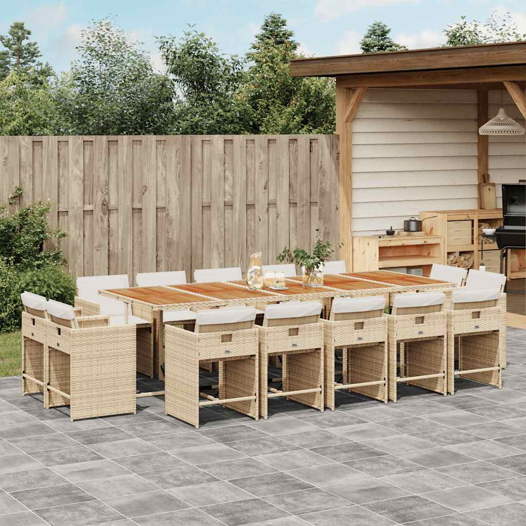 Set da Pranzo da Giardino 15 pz con Cuscini Beige in Polyrattan | homemem39
