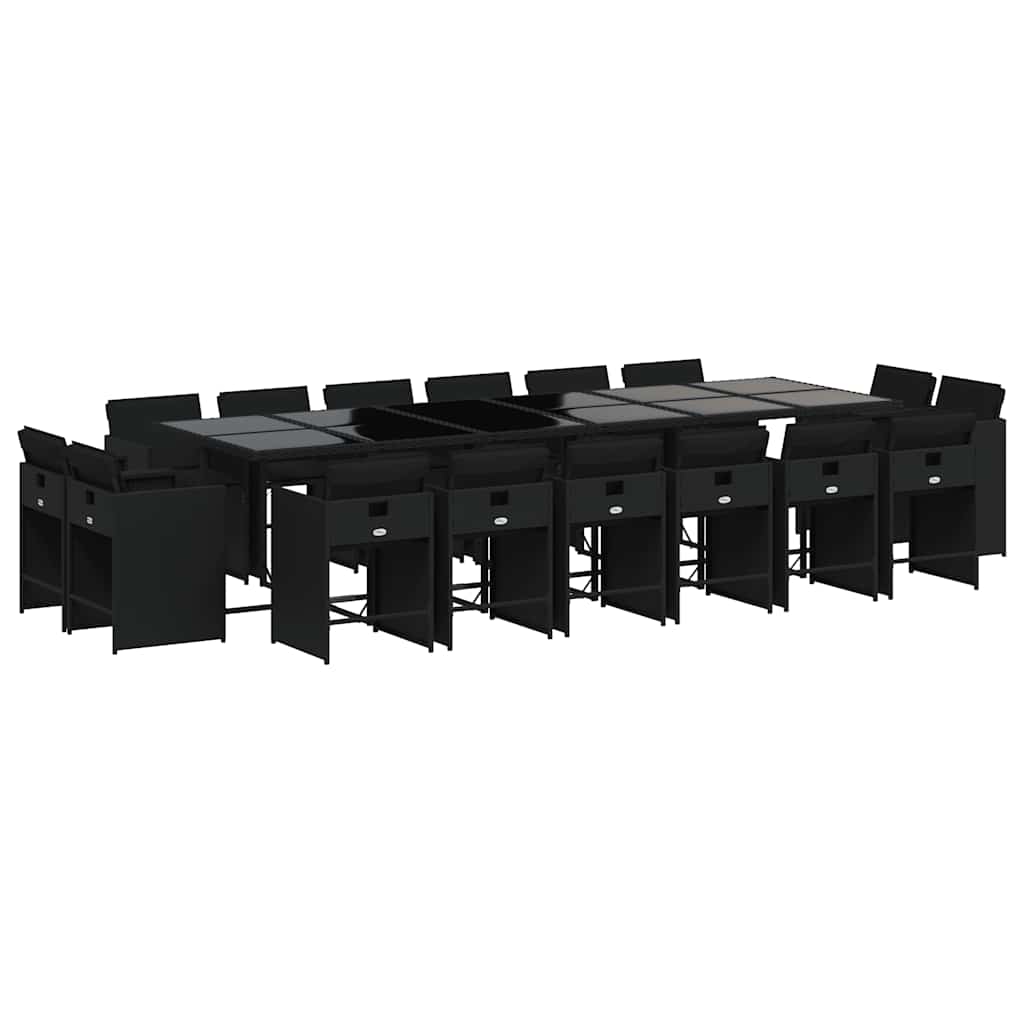 Set da Pranzo da Giardino 17 pz con Cuscini Nero in Polyrattan | homemem39
