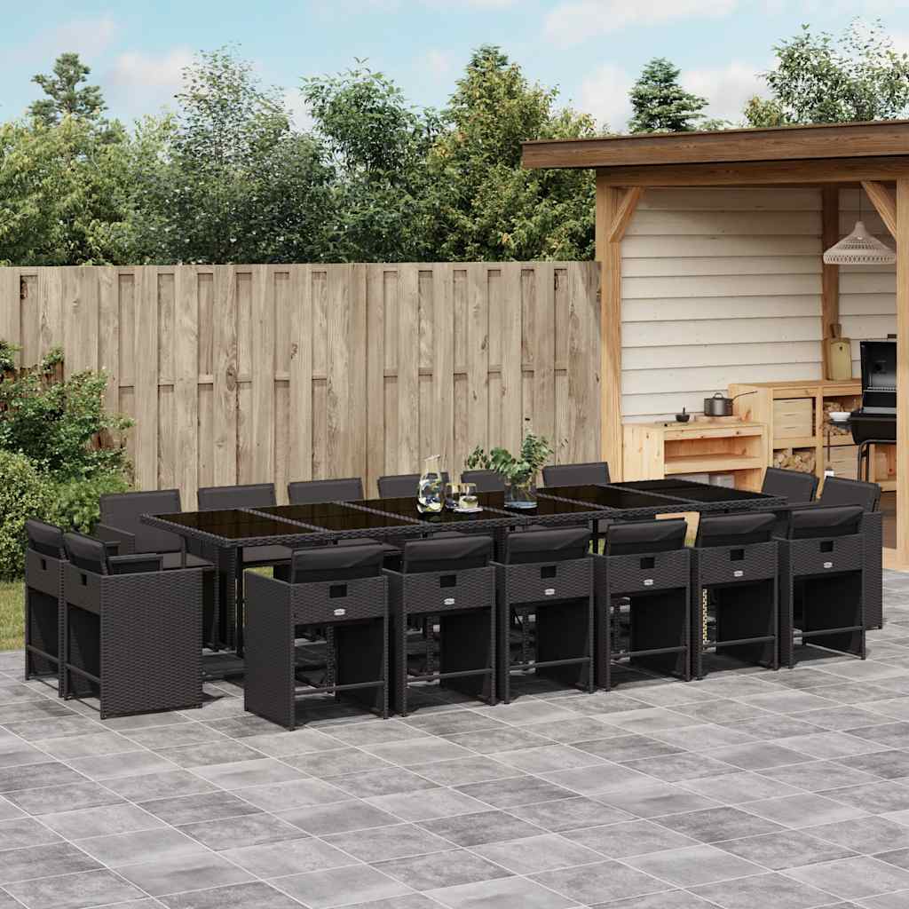 Set da Pranzo da Giardino 17 pz con Cuscini Nero in Polyrattan | homemem39