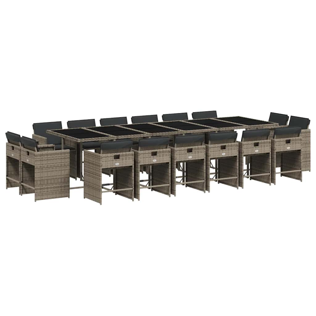Set da Pranzo da Giardino 17pz con Cuscini Grigio in Polyrattan | homemem39