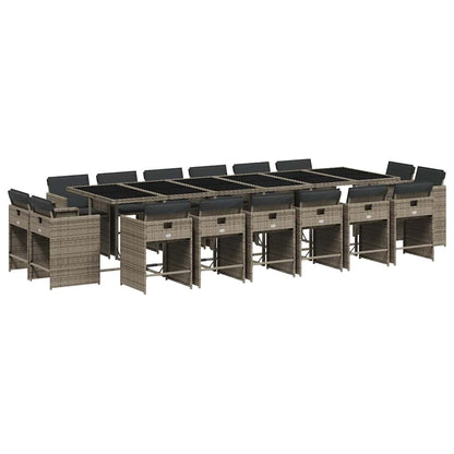 Set da Pranzo da Giardino 17pz con Cuscini Grigio in Polyrattan | homemem39