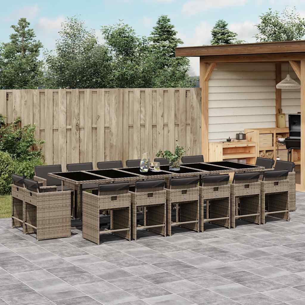 Set da Pranzo da Giardino 17pz con Cuscini Grigio in Polyrattan | homemem39